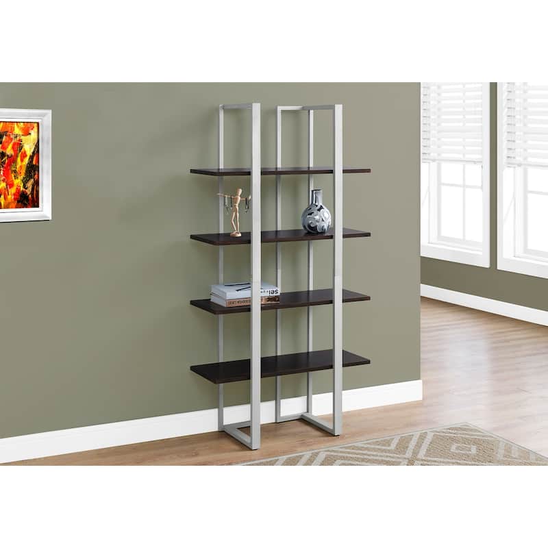 Bookshelf, Bookcase, Etagere, 4 Tier, 60"h, Office, Bedroom, Laminate, Metal, Contemporary, Modern