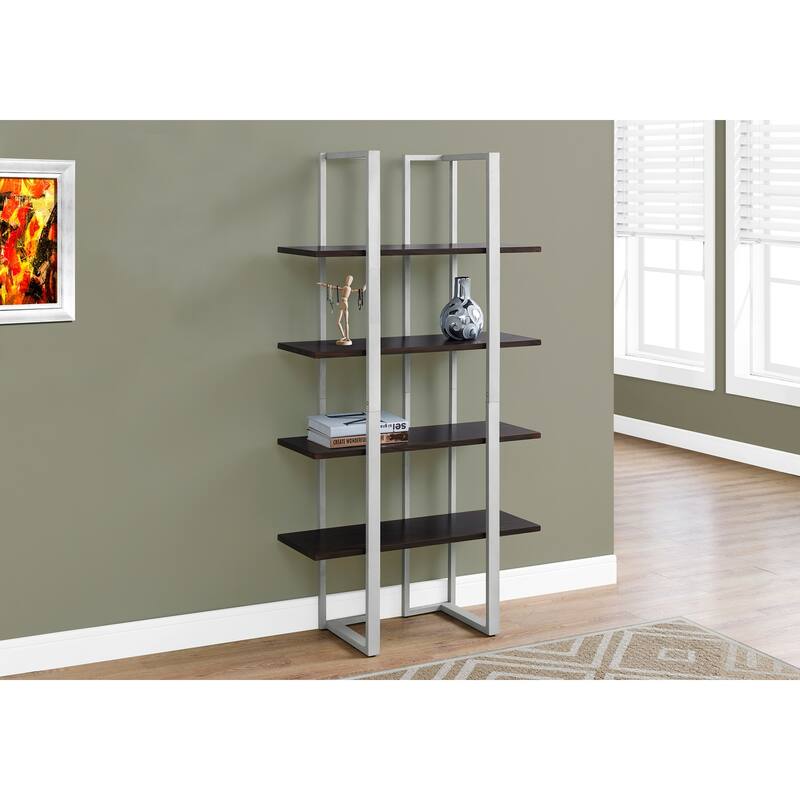 Modern 4 Tier Bookshelf, Contemporary 60"h Metal Frame Bookcase, for Living Room Office Bedroom