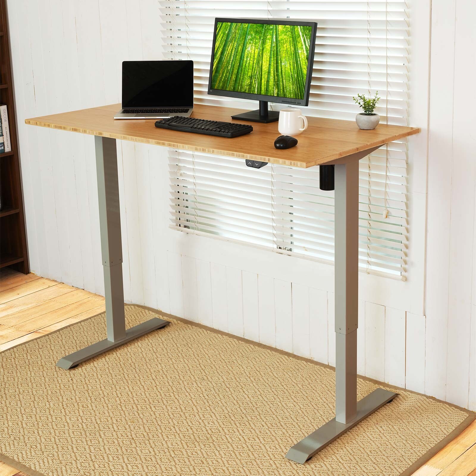 FlexiSpot Electric Bamboo Texture Desktop Height Adjustable Standing Desk  Drawer
