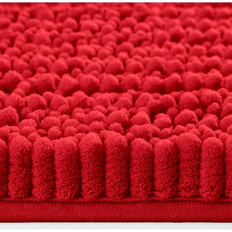 Extra Large 2 Piece Set Red Soft Cozy Plush Chenille Bath Mat Bathroom Rug