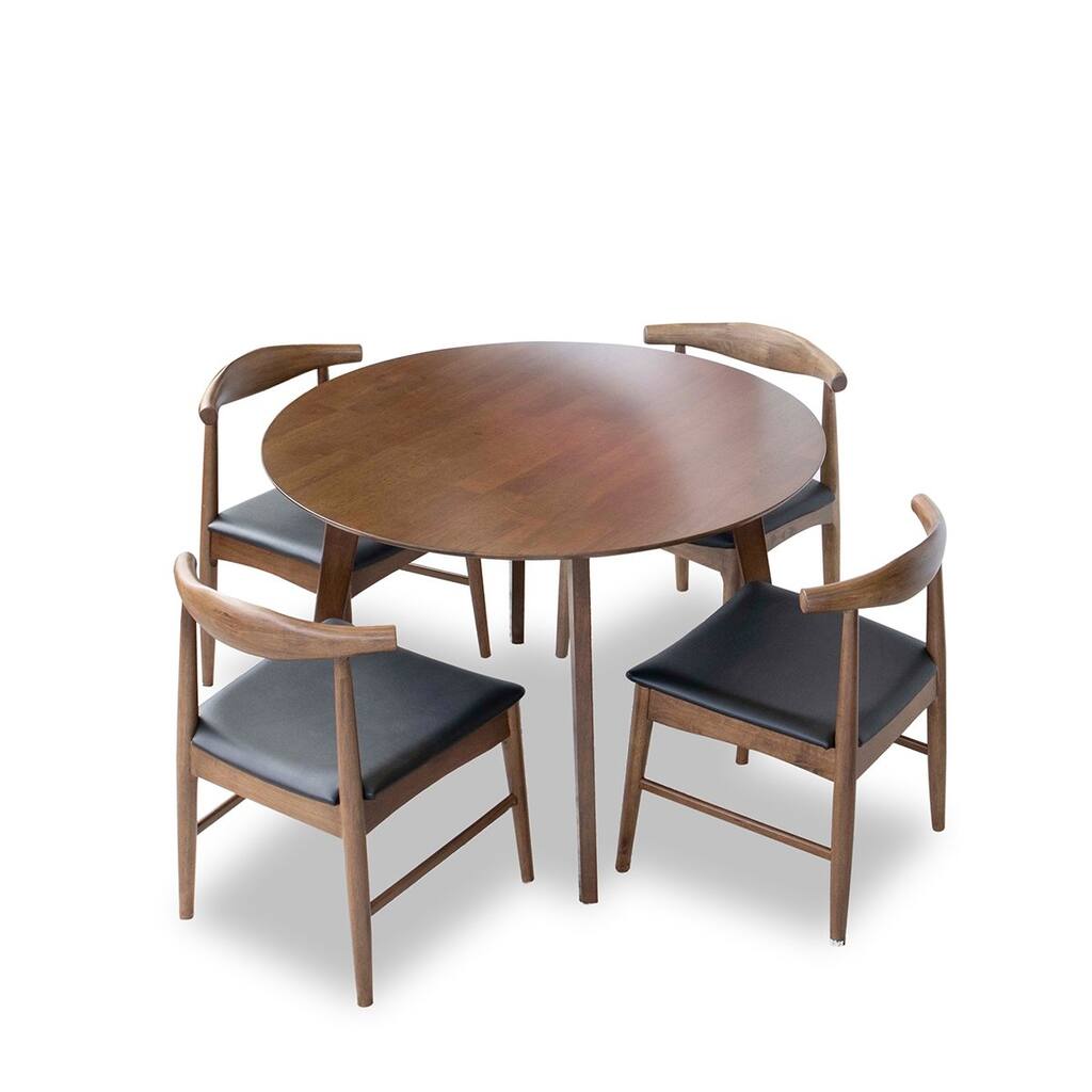 Charelyn 5-Piece Mid-Century Modern Dining Set w/4 Vegan Leather Dining Chairs in Black