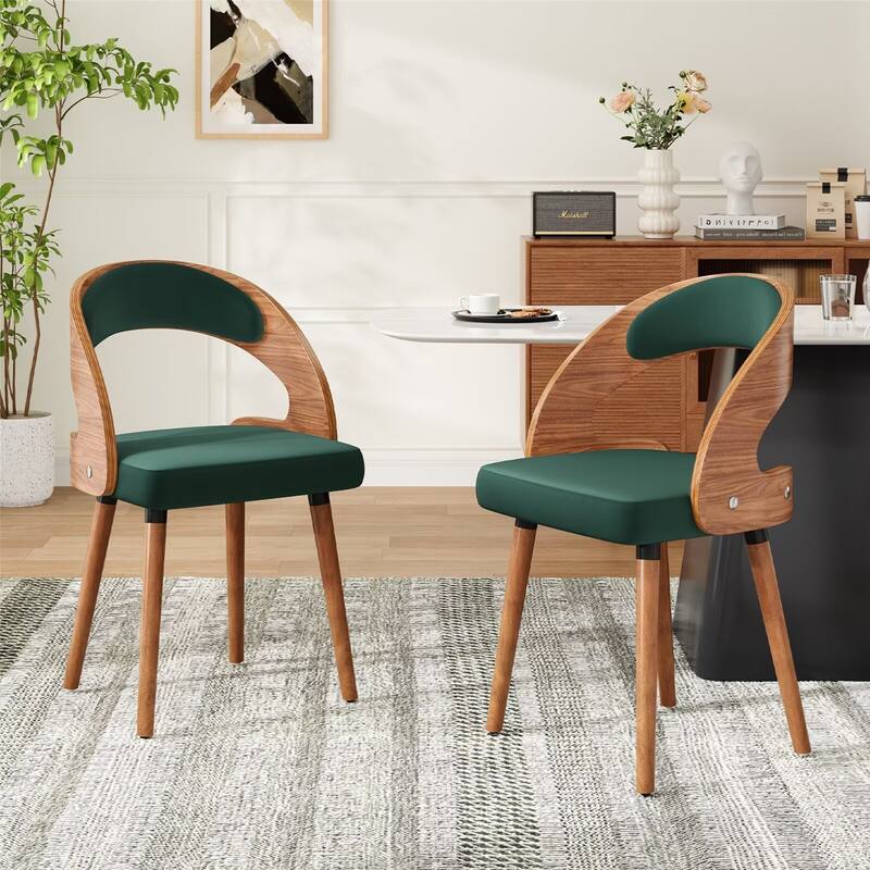 Modern Upholstered Dining Chairs with Curved Backrest (Set of 2)