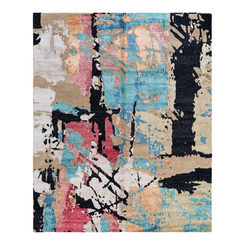 Modern One-of-a-Kind Hand-Knotted Area Rug - Brown, 8' 0" x 9' 10" - 8' 0" x 9' 10"