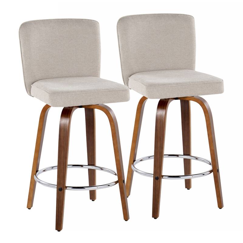 Porch & Den Holden 26" Fixed-Height Upholstered Counter Stool with Bent Wood Legs & Round Footrest (Set of 2)