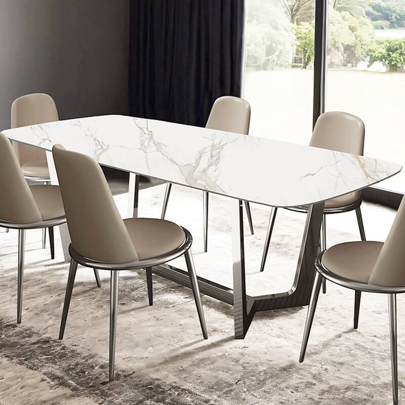 Rectangular Dining Table with Metal Trestle Legs