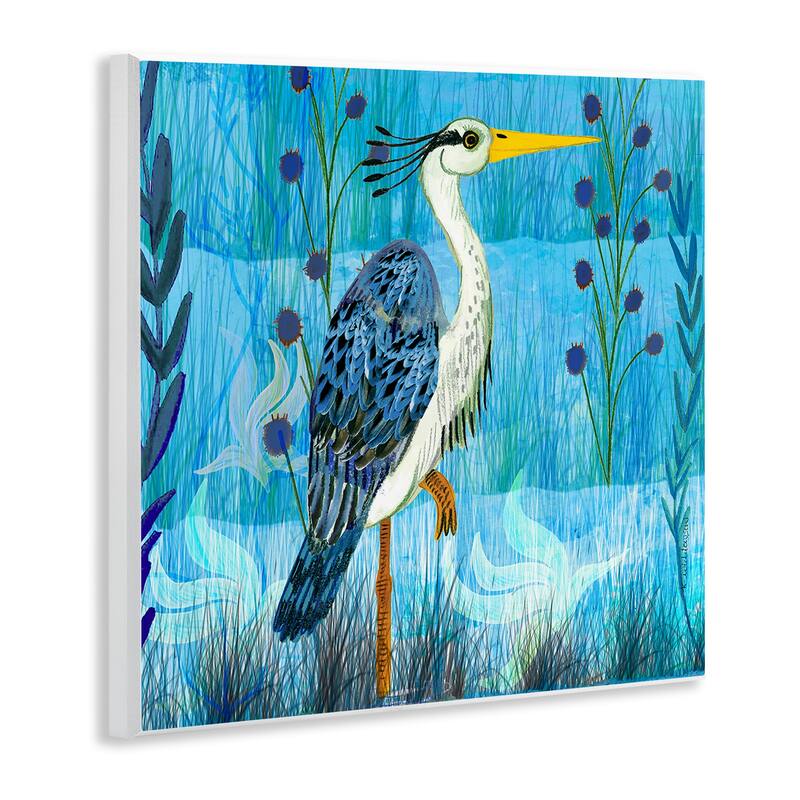 Stupell Standing Crane with Blue Tones Wall Plaque Art Design By Kay Widdowson
