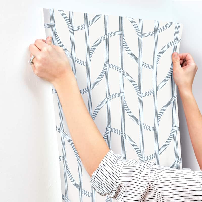 A-Street Prints Salvo Navy Curved Contours Wallpaper