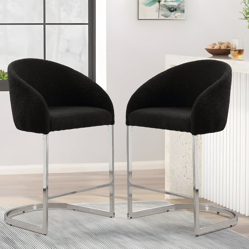 26" Fabric Upholstered Counter Height Bar Stools with Arms - 37" H x 22.4" W x 22" D - Set of 2 - Black