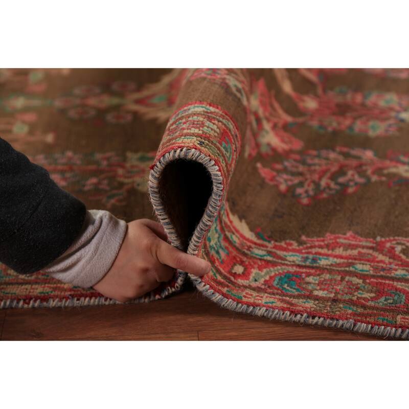 Brown Floral Mahal Persian Runner Rug Handmade Wool Carpet - 3'4"x 10'11"