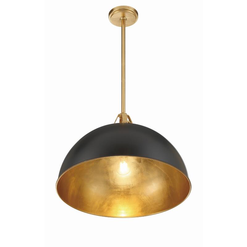 Soto 1 Light Matte Black & Antique Gold Pendant - 20"W x 13.25"H