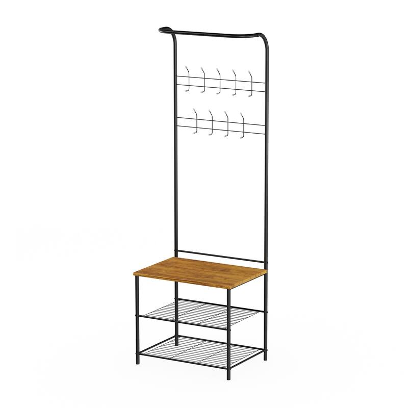 Lavish Home Entryway Storage Bench with Coat Rack - 23.75 x 17.25 x 73