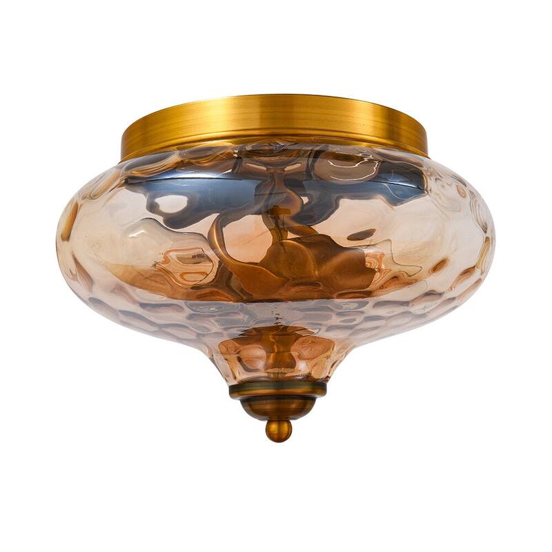 Modern Farmhouse 2-light Water Pattern Hammered Glass Flush Mount 9in