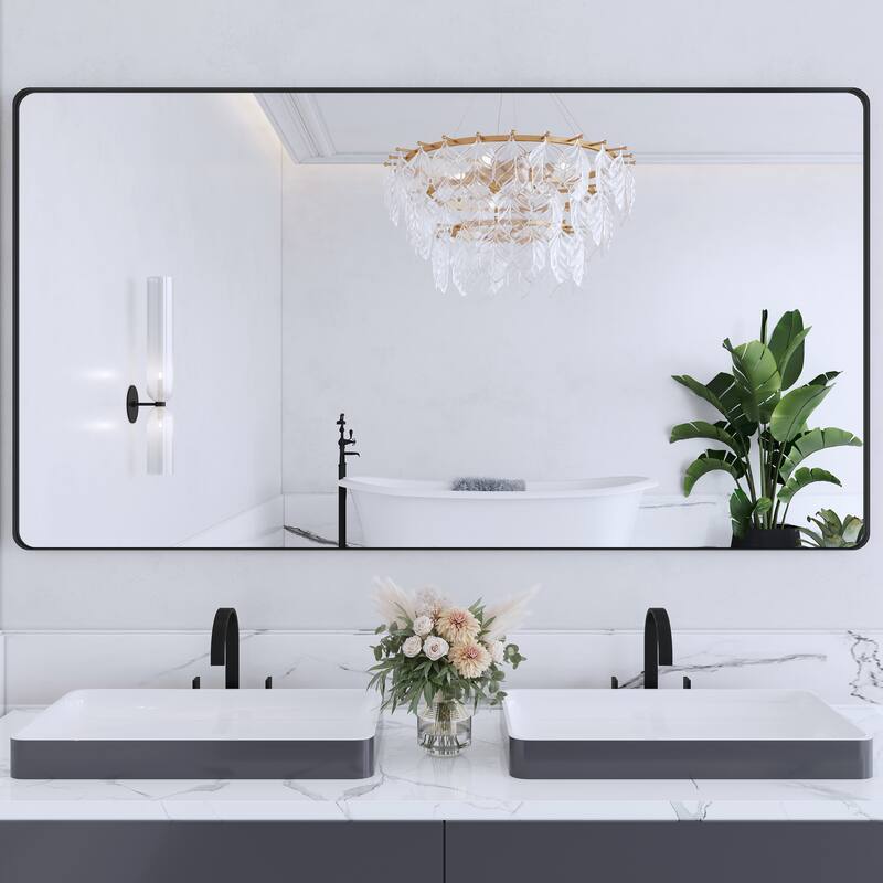 QuivaraView Rectangular Aluminum Framed Bathroom Vanity Mirror - 55" x 30" - Black