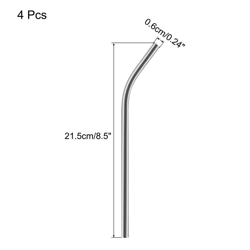 Reusable Metal Straws 4Pcs, Stainless Steel Bent Straw 8.5" Long - Silver