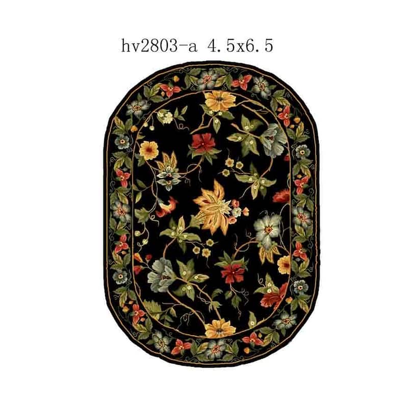 SAFAVIEH Handmade Chelsea Rubi French Country Floral Wool Rug - 4'6" x 6'6" Oval - Black - Oval