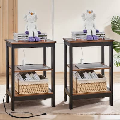 Javlergo Set of 2 Nightstand with Charging Station 3-Tier End Table with USB Ports and Outlets for Living Room Bedroom
