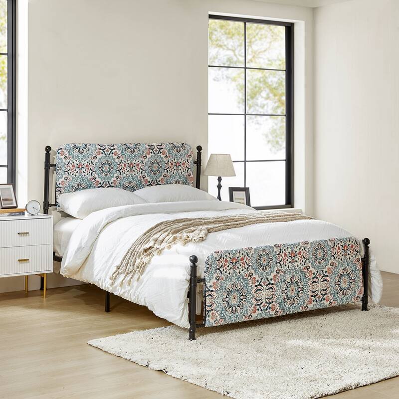Diana Transitional 62" Floral Upholstered Platform Metal Bed Frame with Washable Slipcover by HULALA HOME