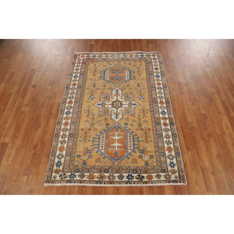 Hand Knotted Oriental 100% Wool Carpet Traditional Floral Brown Gharajeh Area Rug - 5' 6'' X 3' 9''