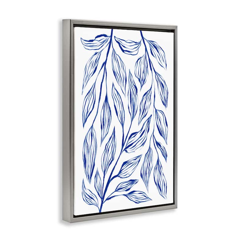 Stupell Simple Blue Leaves on White Framed Floater Canvas Wall Art Design By Martina Pavlova