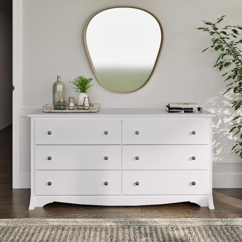 Prepac Monterey 6 Drawer Double Dresser for Bedroom, Wide Chest of Drawers, Traditional Bedroom Furniture - White