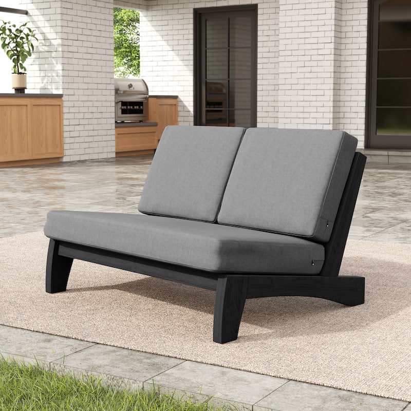 Sectional Wood Furniture 2 Seat Armless Patio Sofa - Loveseat/Separate cushion - Grey