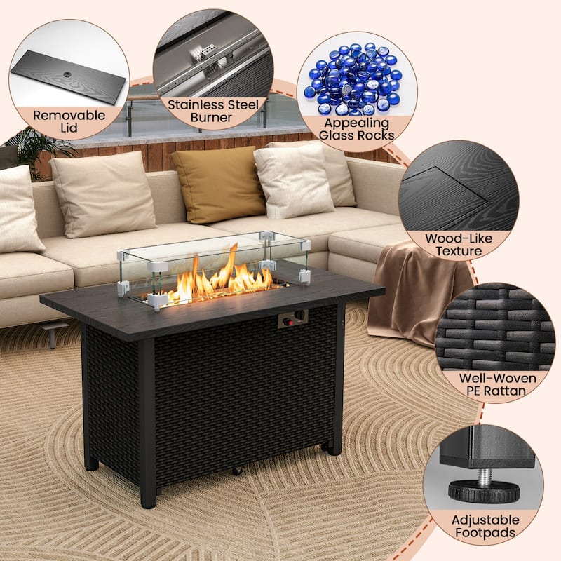 Gymax 42 Inch Patio Rattan Propane Fire Pit Propane Gas Fire Pit Table - See Details