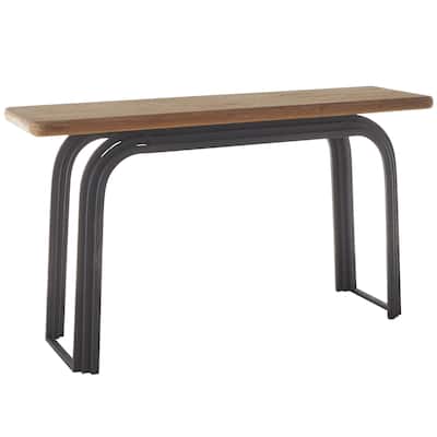 Metal Layered Arch Console Table with Brown Tabletop - Black - Roche River Decor