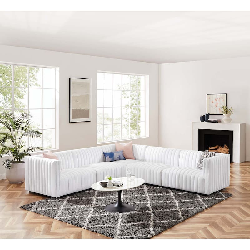 Conjure Channel Tufted Upholstered Fabric 5-Piece L-Shaped Sectional