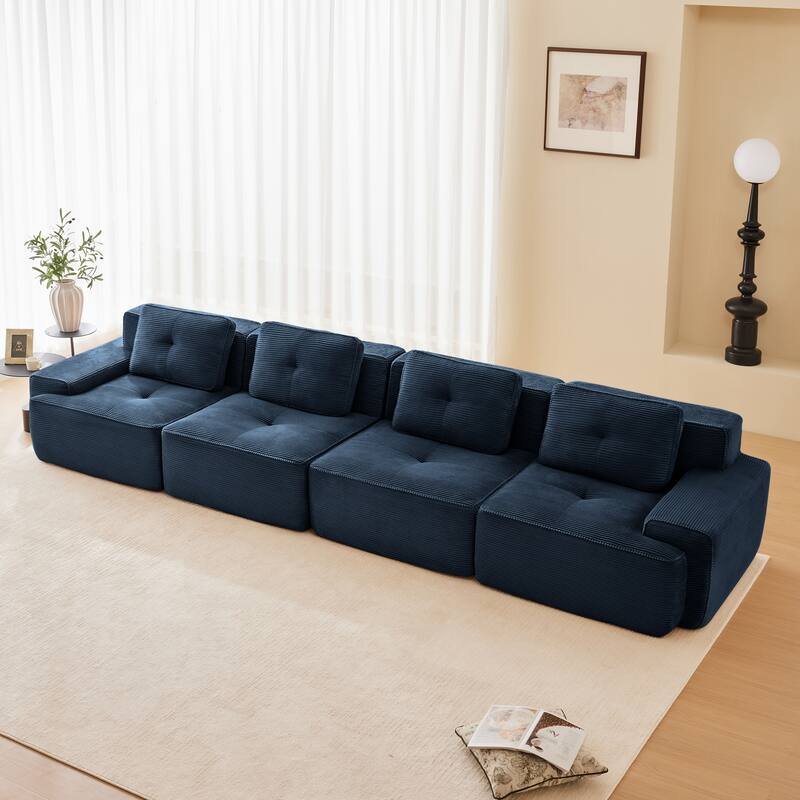 153" Modern Modular Corduroy Sectional Sofa, 4-Seater, Tufted Design