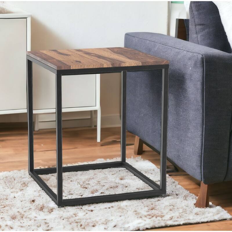 24 Inch Solid Wood and Iron Square End Table for Living Room - 20” x 20” x 24”