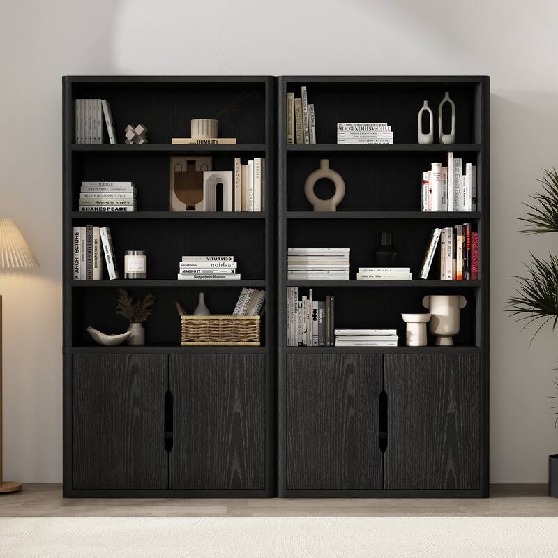 Manhattan Comfort Rivington Modern 40 In Bookcase Cabinet - Black - Set of 2