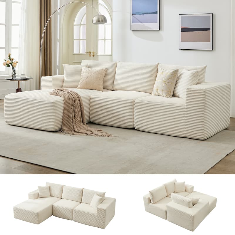 109'' Corduroy Modular Sectional Sofa with Chaise - Left Beige