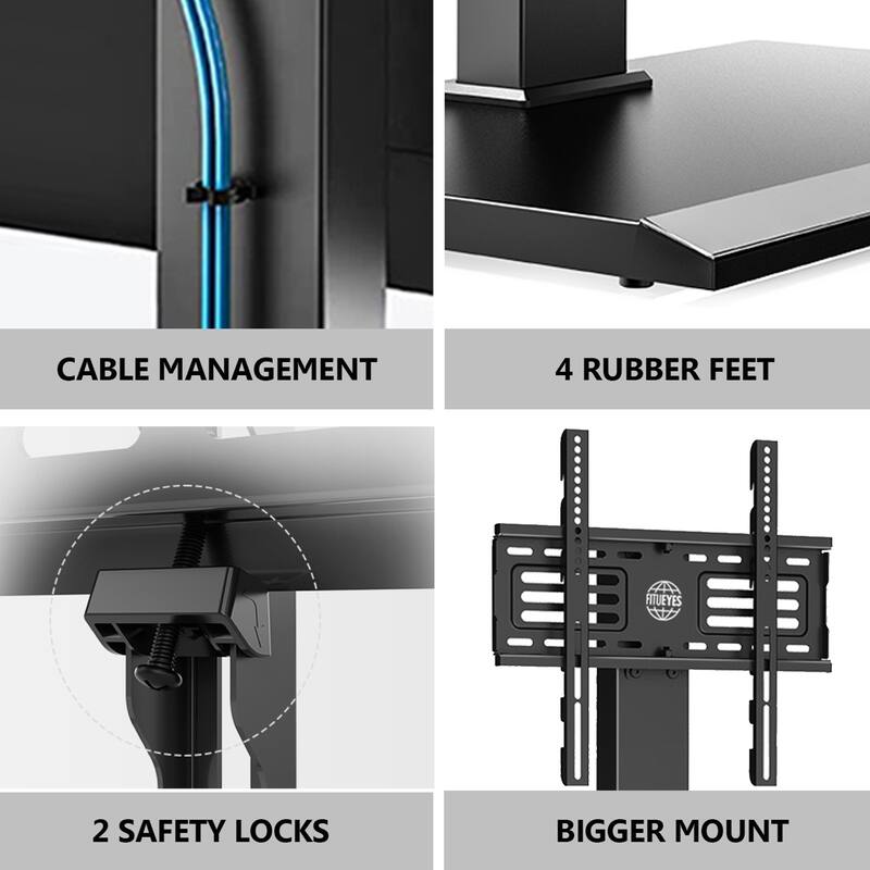 FITUEYES Modern Floor Metal Base TV Stands for 26-65 inch TVs, with One Shelf