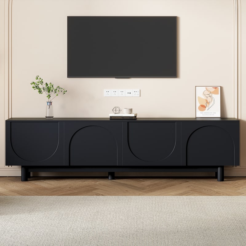 TV Stand for TVs Up to 78'', Entertainment Center with Solid Wood Legs, Practical Media Console with Adjustable Shelves