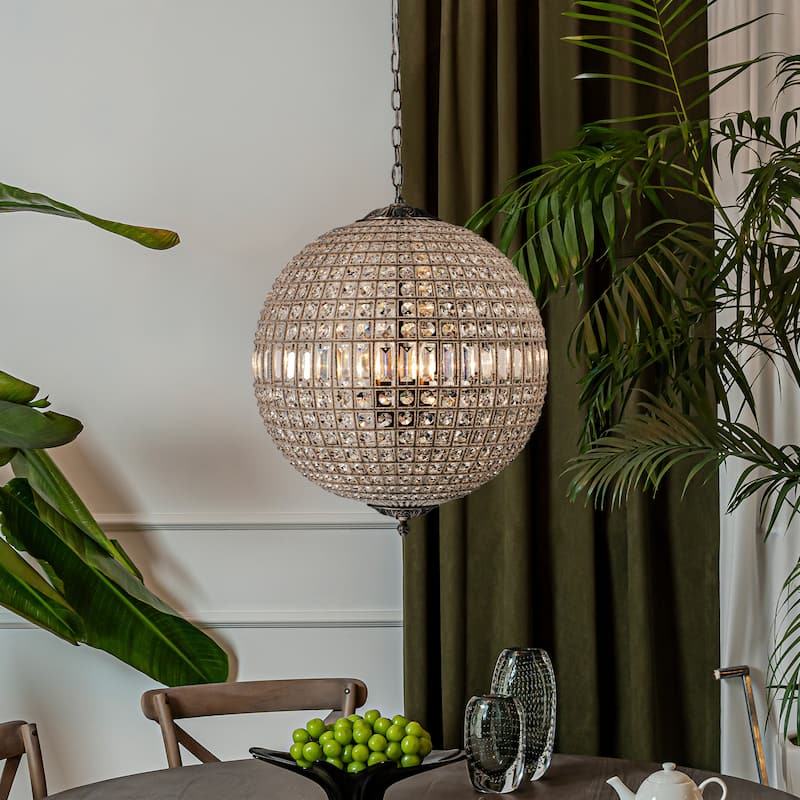 1/3/5-Light Vintage And Glam Antique Bronze Crystal Globe Chandelier Ornate Sphere Pendant Light