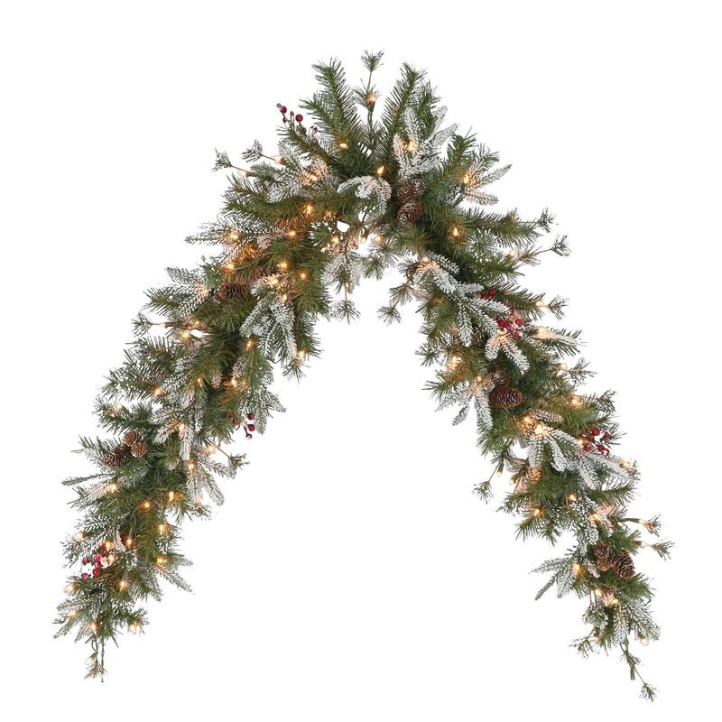 6' Green Pine Berries Artificial Christmas Teardrop Swag, Clear Lights