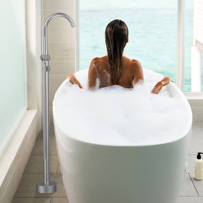 Floor Mount Bathtub Faucet Freestanding Tub Filler Standing High Flow Shower with Handheld Shower Mixer Taps Swivel Spout
