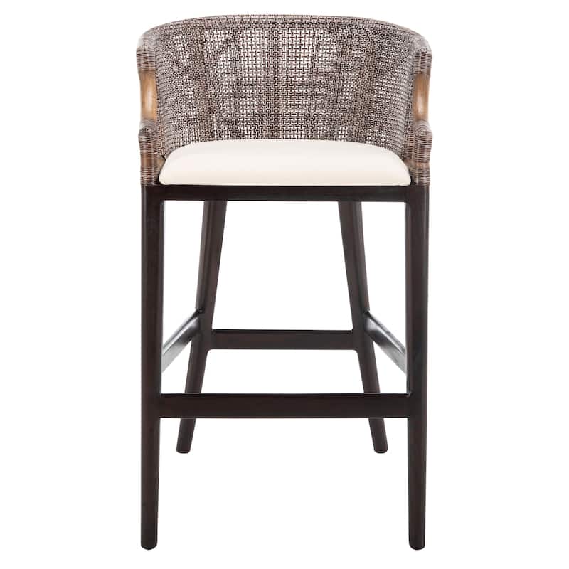 SAFAVIEH Virona Rattan 30-inch Bar Stool - 22.3" W x 20.5" L x 39" H - 22Wx21Dx39H - Dark Brown/White