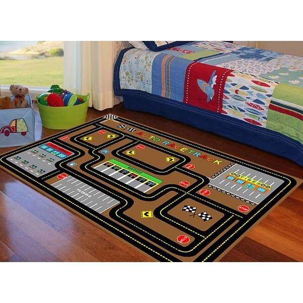 Shop Auto Race Track 4x6 5x7 7x10 8x10 Feet Brown Kids Area Rug Cars Car Boys Girls Carpet Washable Rubber New Overstock 12184462