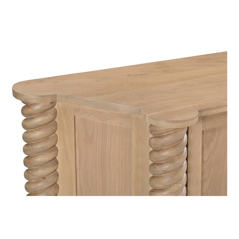 Title: NADAAL STUDIOS Calvert Treccia Sideboard, Solid Oak with Oak Veneer, Turned Legs, Natural Finish