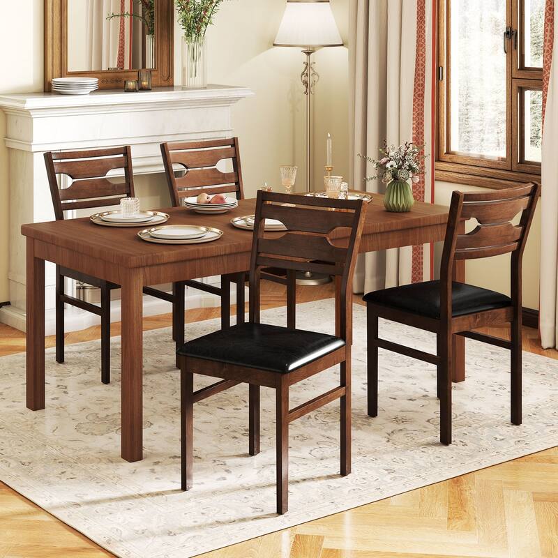 Gymax Dining Chair Set of 4 w/ Rubber Wood Frame Padded Seat Curved
