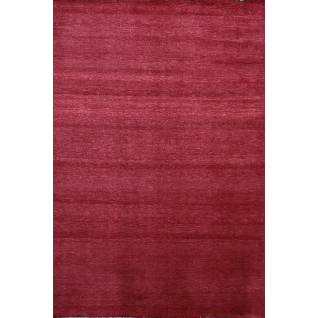 Hand Knotted Oriental 100% Wool Carpet Modern Solid Red Gabbeh Area Rug - 9' 2'' X 6' 1''