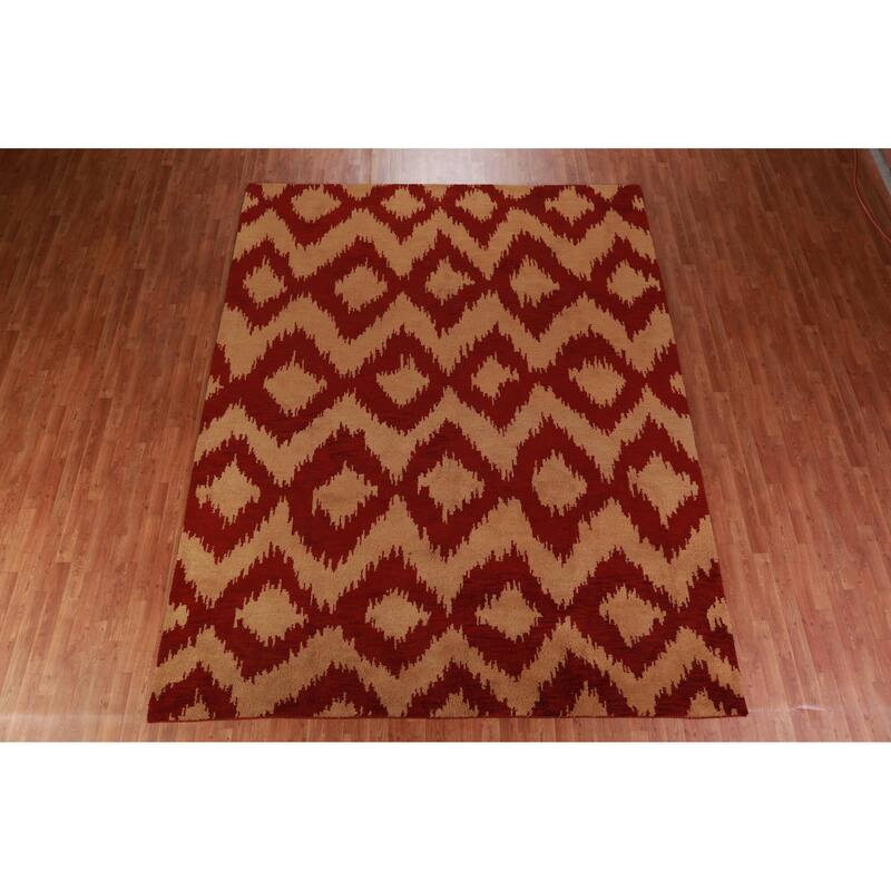 Hand Knotted Oriental 100% Wool Carpet Modern Geometric Oranges & Rust Moroccan Area Rug - 11' 7'' X 9' 0''