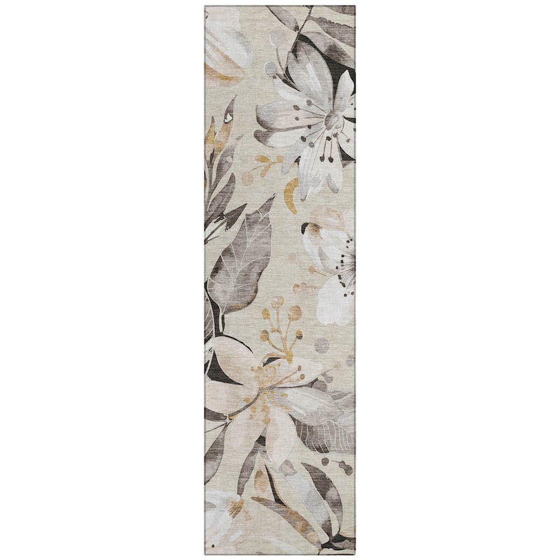 Machine Washable Indoor/ Outdoor Floral Chantille Rug