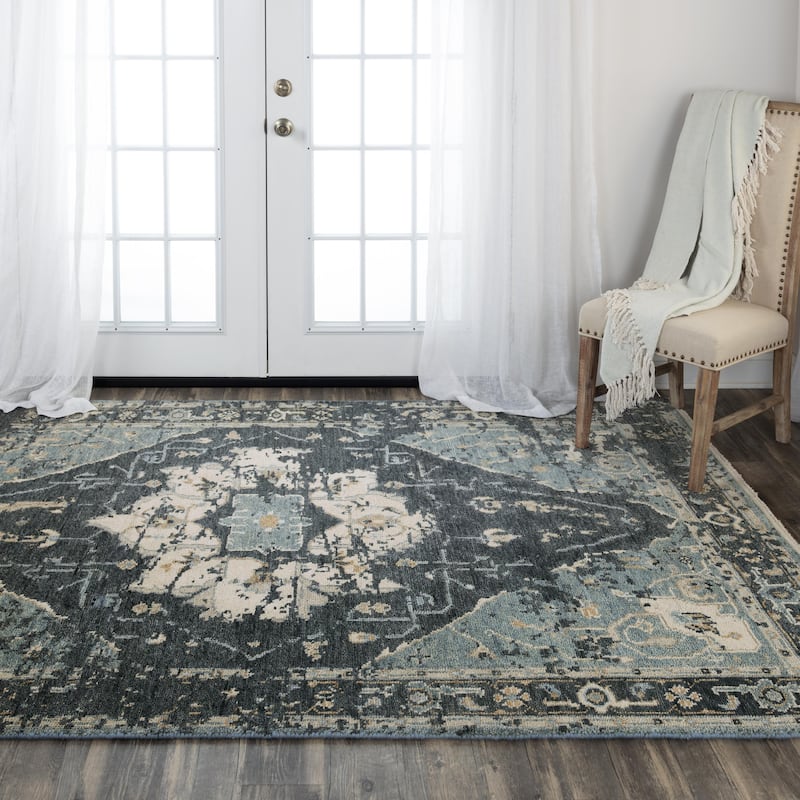Alora Decor Abby Blue Classical Hand-knotted Hand-spun Wool Rug - 10' x 14' - Blue