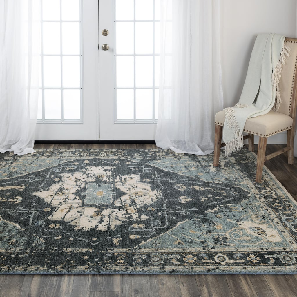 Alora Decor Abby Blue Classical Hand-knotted Hand-spun Wool Rug