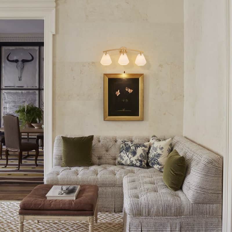 Modern industrial 3-Light Brass Bathroom Vanity Light with Opal Glass