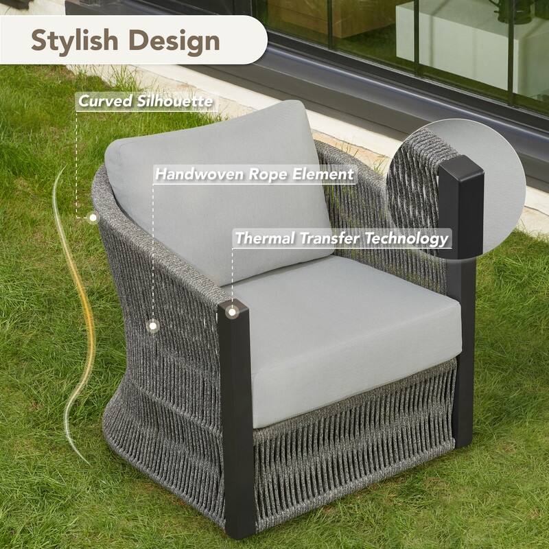 Carlos Modern Swivel Accent Chair with Handwoven Rope For Living Room