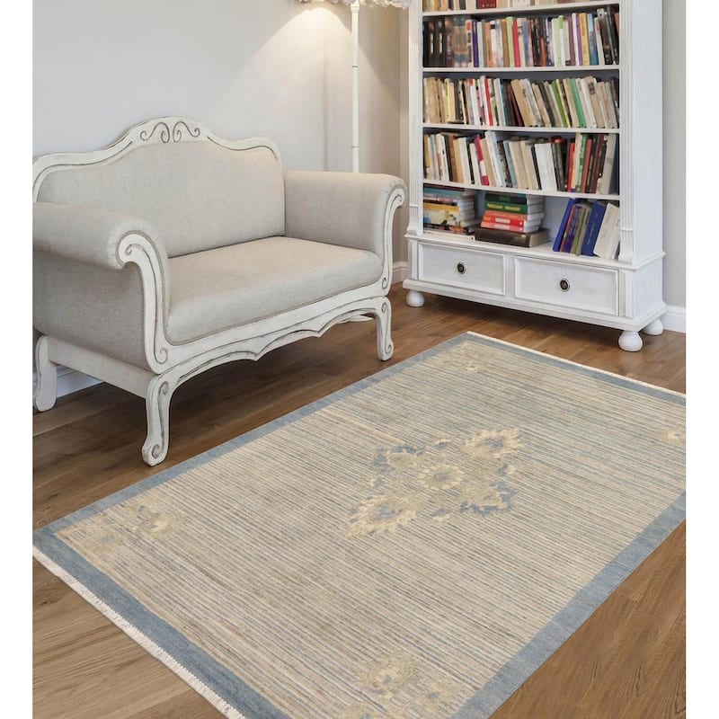 Tribal Heriz Ziegler Olive Blue Beige Hand-Knotted Rug - 3'3'' x 4'10''