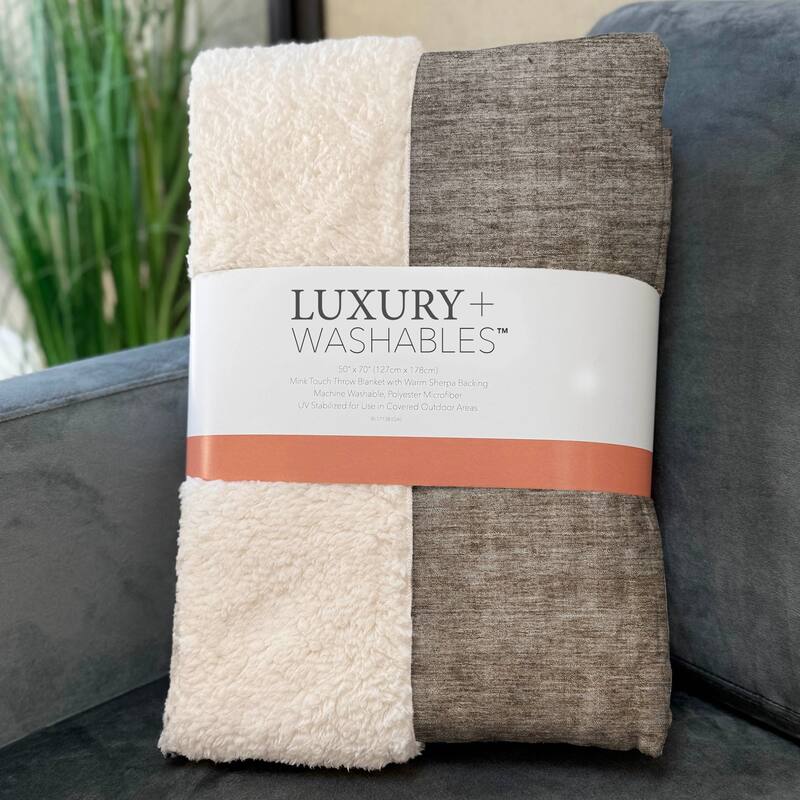 Premium Machine Washable Solid Ombre Sherpa Throw Blanket